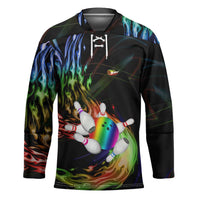 Custom Bowling Quarter Rainbow fFame Bowling Ball Hockey Jersey with Colorful Flaming Strike Design Rainbow Ball - Wonder Print Shop