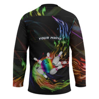 Custom Bowling Quarter Rainbow fFame Bowling Ball Hockey Jersey with Colorful Flaming Strike Design Rainbow Ball - Wonder Print Shop