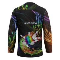 Custom Bowling Quarter Rainbow fFame Bowling Ball Hockey Jersey with Colorful Flaming Strike Design Rainbow Ball - Wonder Print Shop
