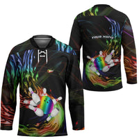 Custom Bowling Quarter Rainbow fFame Bowling Ball Hockey Jersey with Colorful Flaming Strike Design Rainbow Ball - Wonder Print Shop