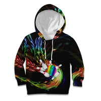 Custom Bowling Quarter Rainbow fFame Bowling Ball Kid Hoodie with Colorful Flaming Strike Design Rainbow Ball - Wonder Print Shop