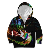 Custom Bowling Quarter Rainbow fFame Bowling Ball Kid Hoodie with Colorful Flaming Strike Design Rainbow Ball - Wonder Print Shop