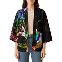 Custom Bowling Quarter Rainbow fFame Bowling Ball Kimono with Colorful Flaming Strike Design Rainbow Ball - Wonder Print Shop