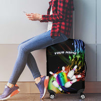 Custom Bowling Quarter Rainbow fFame Bowling Ball Luggage Cover with Colorful Flaming Strike Design Rainbow Ball - Wonder Print Shop