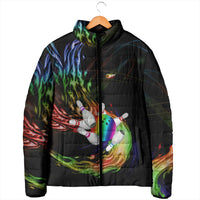 Custom Bowling Quarter Rainbow fFame Bowling Ball Padded Jacket with Colorful Flaming Strike Design Rainbow Ball - Wonder Print Shop