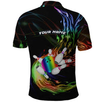 Custom Bowling Quarter Rainbow fFame Bowling Ball Polo Shirt with Colorful Flaming Strike Design Rainbow Ball - Wonder Print Shop