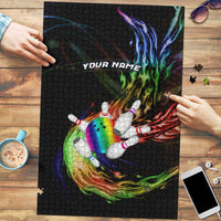 Custom Bowling Quarter Rainbow fFame Bowling Ball Puzzle with Colorful Flaming Strike Design Rainbow Ball - Wonder Print Shop