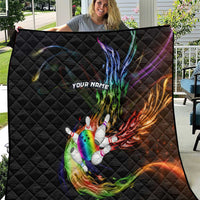 Custom Bowling Quarter Rainbow fFame Bowling Ball Quilt with Colorful Flaming Strike Design Rainbow Ball - Wonder Print Shop
