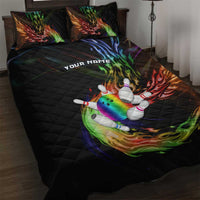 Custom Bowling Quarter Rainbow fFame Bowling Ball Quilt Bed Set with Colorful Flaming Strike Design Rainbow Ball - Wonder Print Shop