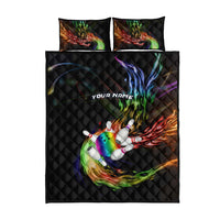 Custom Bowling Quarter Rainbow fFame Bowling Ball Quilt Bed Set with Colorful Flaming Strike Design Rainbow Ball - Wonder Print Shop