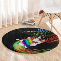 Custom Bowling Quarter Rainbow fFame Bowling Ball Round Carpet with Colorful Flaming Strike Design Rainbow Ball - Wonder Print Shop
