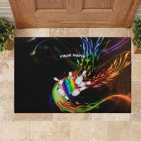 Custom Bowling Quarter Rainbow fFame Bowling Ball Rubber Doormat with Colorful Flaming Strike Design Rainbow Ball - Wonder Print Shop