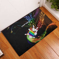 Custom Bowling Quarter Rainbow fFame Bowling Ball Rubber Doormat with Colorful Flaming Strike Design Rainbow Ball - Wonder Print Shop