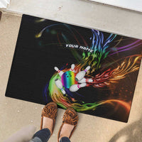Custom Bowling Quarter Rainbow fFame Bowling Ball Rubber Doormat with Colorful Flaming Strike Design Rainbow Ball - Wonder Print Shop