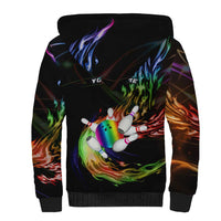 Custom Bowling Quarter Rainbow fFame Bowling Ball Sherpa Hoodie with Colorful Flaming Strike Design Rainbow Ball - Wonder Print Shop