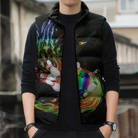 Custom Bowling Quarter Rainbow fFame Bowling Ball Sleeveless Puffer Jacket with Colorful Flaming Strike Design Rainbow Ball - Wonder Print Shop