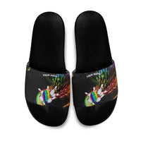 Custom Bowling Quarter Rainbow fFame Bowling Ball Slide Sandals with Colorful Flaming Strike Design Rainbow Ball - Wonder Print Shop