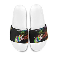 Custom Bowling Quarter Rainbow fFame Bowling Ball Slide Sandals with Colorful Flaming Strike Design Rainbow Ball - Wonder Print Shop
