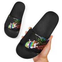 Custom Bowling Quarter Rainbow fFame Bowling Ball Slide Sandals with Colorful Flaming Strike Design Rainbow Ball - Wonder Print Shop