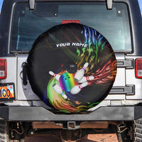Custom Bowling Quarter Rainbow fFame Bowling Ball Spare Tire Cover with Colorful Flaming Strike Design Rainbow Ball - Wonder Print Shop