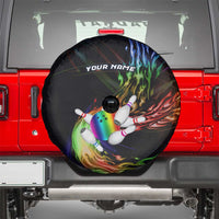 Custom Bowling Quarter Rainbow fFame Bowling Ball Spare Tire Cover with Colorful Flaming Strike Design Rainbow Ball - Wonder Print Shop
