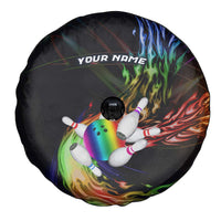 Custom Bowling Quarter Rainbow fFame Bowling Ball Spare Tire Cover with Colorful Flaming Strike Design Rainbow Ball - Wonder Print Shop