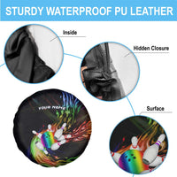 Custom Bowling Quarter Rainbow fFame Bowling Ball Spare Tire Cover with Colorful Flaming Strike Design Rainbow Ball - Wonder Print Shop