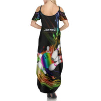 Custom Bowling Quarter Rainbow fFame Bowling Ball Summer Maxi Dress with Colorful Flaming Strike Design Rainbow Ball - Wonder Print Shop