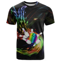 Custom Bowling Quarter Rainbow fFame Bowling Ball T Shirt with Colorful Flaming Strike Design Rainbow Ball - Wonder Print Shop