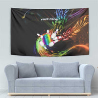 Custom Bowling Quarter Rainbow fFame Bowling Ball Tapestry with Colorful Flaming Strike Design Rainbow Ball - Wonder Print Shop