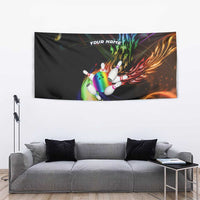 Custom Bowling Quarter Rainbow fFame Bowling Ball Tapestry with Colorful Flaming Strike Design Rainbow Ball - Wonder Print Shop