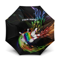 Custom Bowling Quarter Rainbow fFame Bowling Ball Umbrella with Colorful Flaming Strike Design Rainbow Ball - Wonder Print Shop
