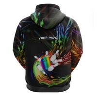 Custom Bowling Quarter Rainbow fFame Bowling Ball Zip Hoodie with Colorful Flaming Strike Design Rainbow Ball - Wonder Print Shop