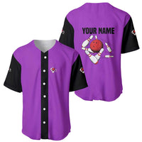 Personalized Purple Black Retro Bowling Baseball Jersey with Cartoon Strike - Wonder Print Shop