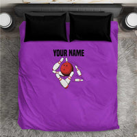 Personalized Purple Black Retro Bowling Bedding Set with Cartoon Strike - Wonder Print Shop
