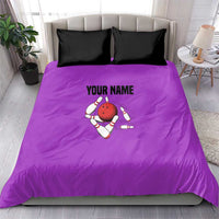 Personalized Purple Black Retro Bowling Bedding Set with Cartoon Strike - Wonder Print Shop