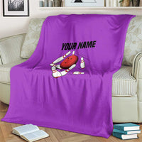 Personalized Purple Black Retro Bowling Blanket with Cartoon Strike - Wonder Print Shop