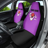 Personalized Purple Black Retro Bowling Car Seat Cover with Cartoon Strike - Wonder Print Shop