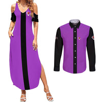 Personalized Purple Black Retro Bowling Couples Matching Summer Maxi Dress and Long Sleeve Button Shirt with Cartoon Strike - Wonder Print Shop