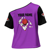 Personalized Purple Black Retro Bowling Cross Shoulder Shirt with Cartoon Strike - Wonder Print Shop
