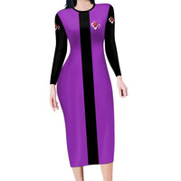 Personalized Purple Black Retro Bowling Family Matching Long Sleeve Bodycon Dress and Hawaiian Shirt with Cartoon Strike - Wonder Print Shop