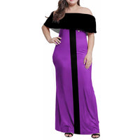 Personalized Purple Black Retro Bowling Family Matching Off Shoulder Maxi Dress and Hawaiian Shirt with Cartoon Strike - Wonder Print Shop