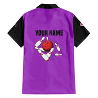 Personalized Purple Black Retro Bowling Family Matching Off Shoulder Short Dress and Hawaiian Shirt with Cartoon Strike - Wonder Print Shop