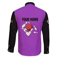 Personalized Purple Black Retro Bowling Family Matching Short Sleeve Bodycon Dress and Hawaiian Shirt with Cartoon Strike - Wonder Print Shop