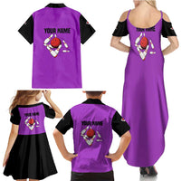 Personalized Purple Black Retro Bowling Family Matching Summer Maxi Dress and Hawaiian Shirt with Cartoon Strike - undefined