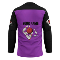 Personalized Purple Black Retro Bowling Hockey Jersey with Cartoon Strike - Wonder Print Shop