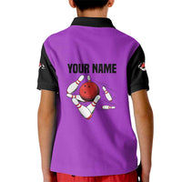Personalized Purple Black Retro Bowling Kid Polo Shirt with Cartoon Strike - Wonder Print Shop