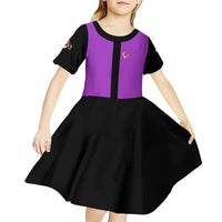 Personalized Purple Black Retro Bowling Kid Short Sleeve Dress with Cartoon Strike - Wonder Print Shop