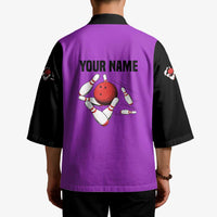 Personalized Purple Black Retro Bowling Kimono with Cartoon Strike - Wonder Print Shop