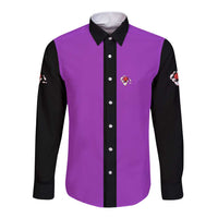 Personalized Purple Black Retro Bowling Long Sleeve Button Shirt with Cartoon Strike - Wonder Print Shop